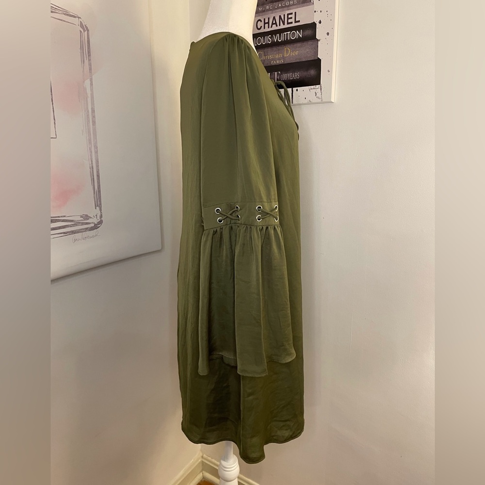 Venus Long Bell Sleeves Mini Dress Olive Green Size Medium - Picture 6 of 15